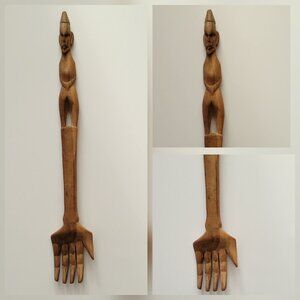 Vintage Hand Carved Wooden Back Scratcher Folk Art Figure Primitive Tribal Wood